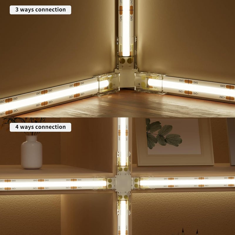 PAUTIX 6pcs T & 2pcs Cross Connectors,Extension Splitters,for 8mm 2-Pin COB LED Strip Light 12V/24V(NOT Applicable for Other Sizes) - Image 2
